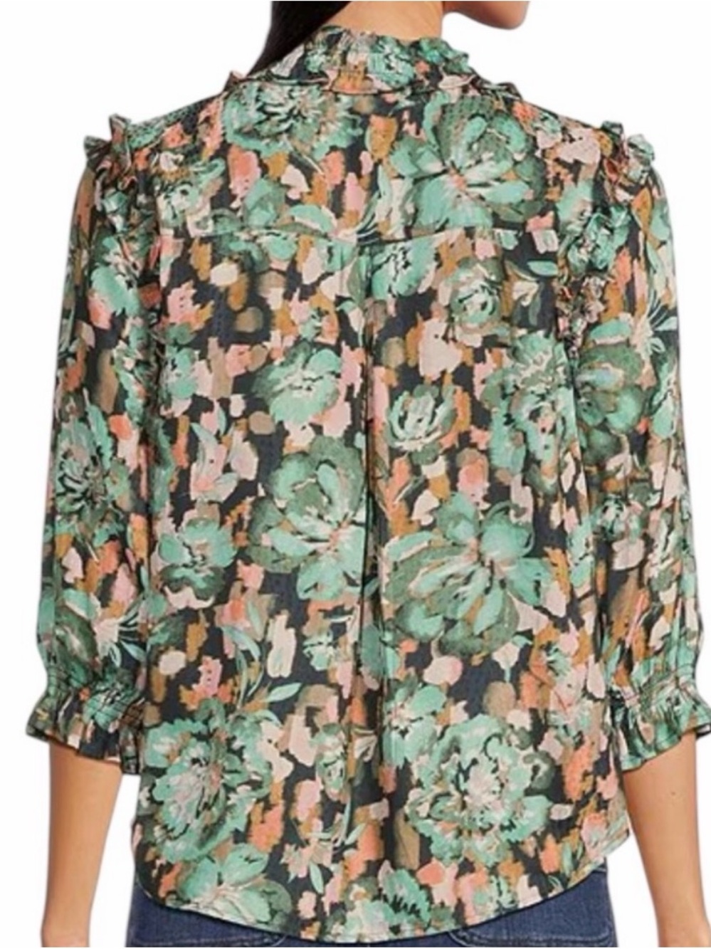 Democracy Floral Ruffle V-Neck Blouse S - Picture 2 of 14